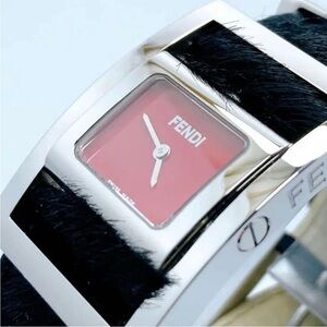 Fendi rotating dial black “pony (calf) hair” watch